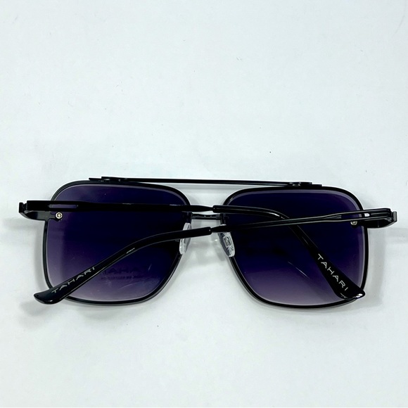 ⭐️TAHARI💯MENS MATT BLACK METAL SUNGLASSES, UNIQUE LENSES & FADING PURPLE COLOR - Picture 15 of 16